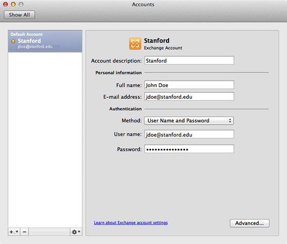 set up password for outlook mac